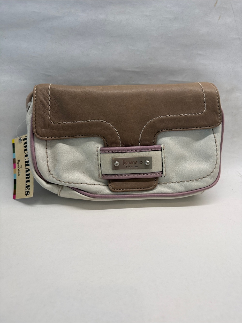 Tignanello White, Taupe & Pink Leather Clutch